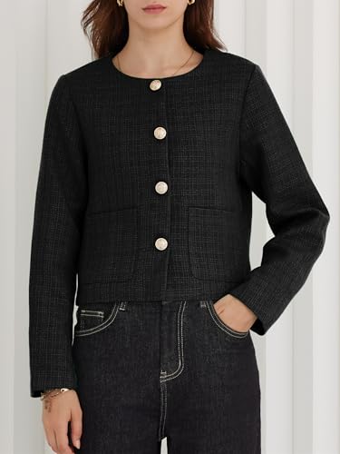 LifeShe Tweed Jacket Women Cropped Long Sleeve Work Blazers Fall Casual Open Front Office Coats4
