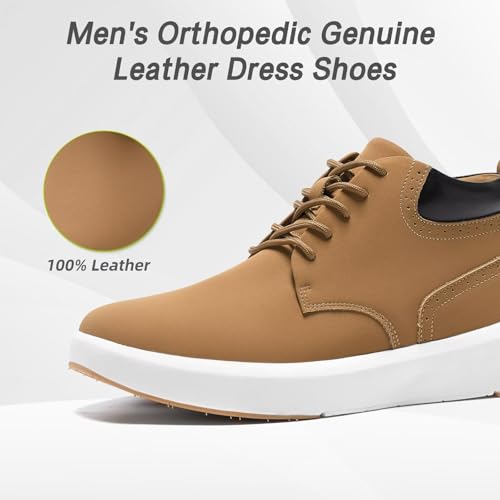 OrthoComfoot Men's Orthopedic Leather Ankle Boots: Comfortable Casual Arch Support Plantar Fasciitis Walking Shoes, Orthotic Flat Feet Tennis Work Sneakers for Foot and Heel Pain Relief3