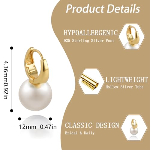 Pearl Earrings for Women Dainty 18K Gold Plated 925 Sterling Silver Drop Earrings Pearl Dangle Huggie Hoop Earrings Wedding Jewelry for Women Gifts4