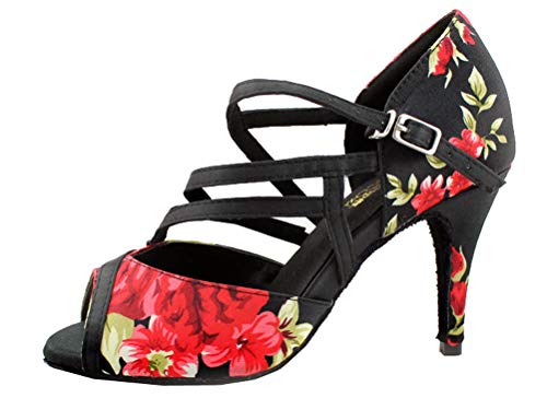 Chaussures de danse latine femme salsa tango ballroom talon fleurs 6107