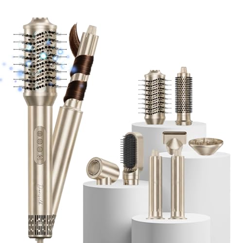 Image of DORISILK 8 in 1 Hair Styler & Hair Dryer Brush Blow Dryer, 110,000 RPM High-Speed Hot Brush Styler Auto Wrap Curlers, Frizz-Free Ionic for Straightening Curling Volumizing Fast Drying, Champagne Gold