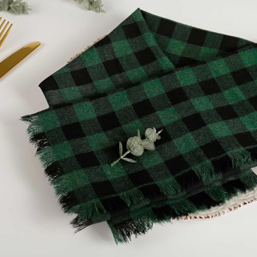 Black Green Plaid Cloth Napkins with Fringe Set of...