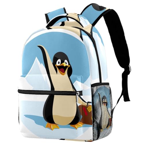 Sac à dos d'école fille et garçon avec motif pingouin multicolore