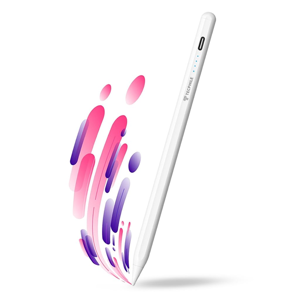 TECPHILE iPad Pencil Stylus Pen (2018&Later) for iPad Pro 13/12.9/11 inch (3rd&4th), iPad 11th A16/ 10th with Magnetic Attachment, Palm Rejection & Tilt Sensitivity Type-C Charging with LED Indicator