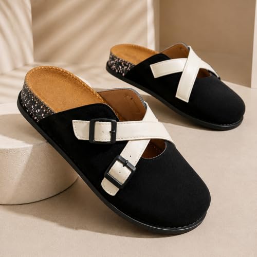 Image of layasa Men Cross Strap Clog Slipper | Colourblock Buckle Strap Slip-On Casual Slippers | Men's Mule Clogs /Closed-Toe Slippers