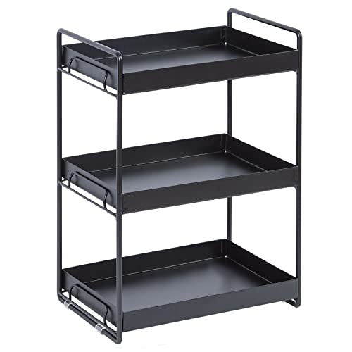 VINILITE 3 Ebenen Standregal Küchenregal Stehend Arbeitsplatte Organizer Unterschrankregal Schrank Regaleinsatz Schwarz Gewürzregal für Küche Badezimmer Cover