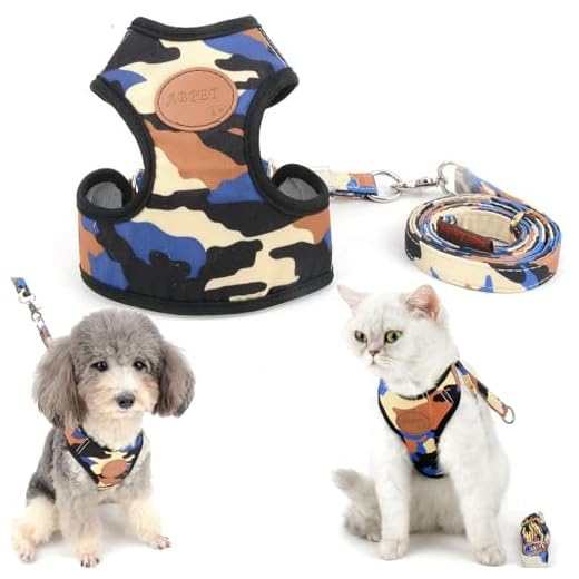 SMALLLEE_LUCKY_STORE Small Dog Cat Mesh Harness & Lead No Escape Adjustable Padded Military Camo Blue M