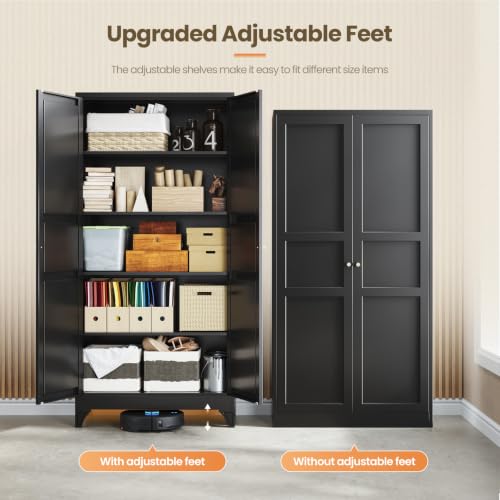 Image of Yizosh Metal Storage Cabinet with 2 Doors and 4 Adjustable Shelves,- 72 inch Black Kitchen Pantry Storage Cabinet for Kitchen,Living Room,Dining Room