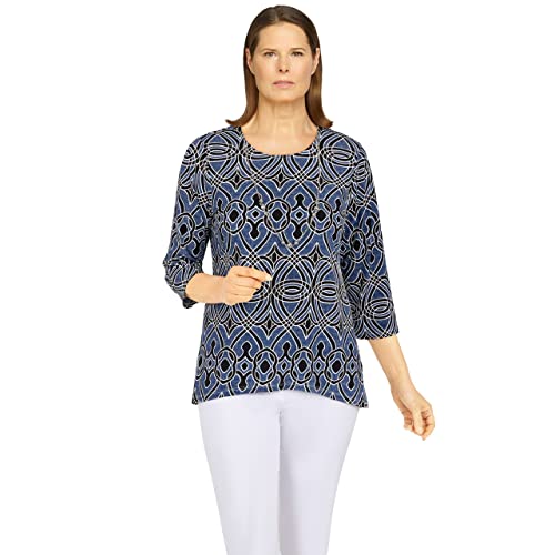 Alfred Dunner Navy Black Swirl tunique polyester asymétrique femme