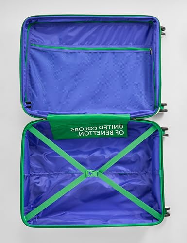 Image of United Colors of Benetton Mid Hard Luggage Emerald Plus - White | Check-in Trolley Bag with TSA Lock | 360 Spinner Double Wheels | Telescopic Handle | PC Shell Suitcase | 65cm | 82L Capacity