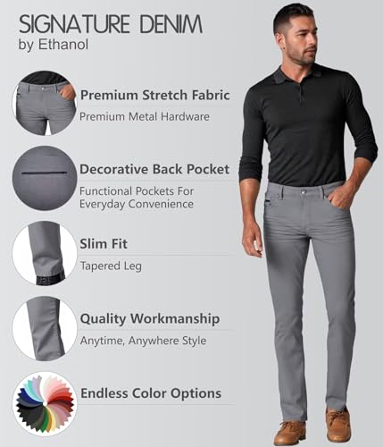 ETHANOL Mens Slim Hyper Stretch Motion Free Five Pockets Denim Pants2