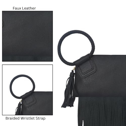 Image of NGIL Faux Leather Mini Wristlet Purse | Women's Handbag, Fashion Wristlet Wallet, Compact Everyday Purse with Fringe Tassel