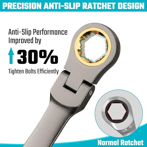 Image of DURATECH Extra Long Anti-Slip Flex-Head Ratcheting Wrench Set, 5-Piece, SAE