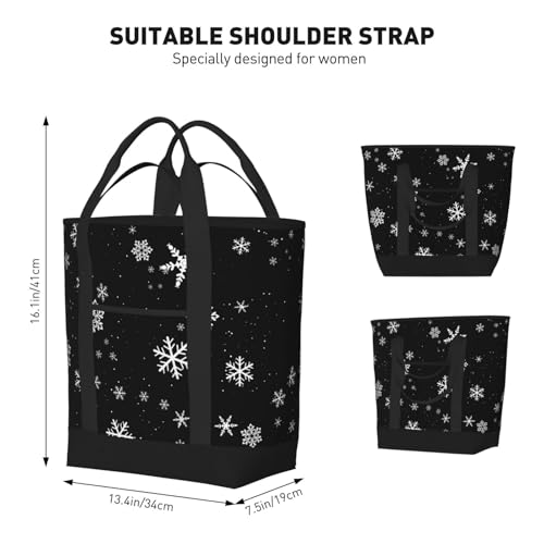 Snowflake Winter Pattern Black And White Insulated Tote Bag – Premium Insulation, Leakproof & Durable, Ideal For Grocery Shopping, Picnics, Food Delivery & Travel3