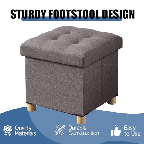 Image of BRIAN & DANY Ottoman with Storage, Square Small Storage Ottoman Foot Rest with Legs, Ottomans Foot Stool for Dorm, Living Room, Entryway 15 inchx15 inchx15 inch (Brown)