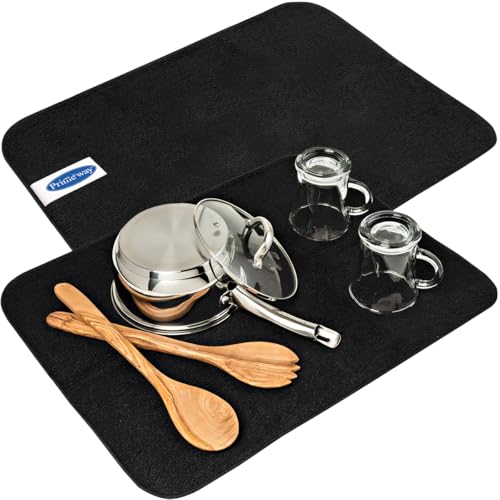 Image of Primeway Polyester Microfibre Pack of 2 Large Dish Drying Mat for Kitchen | 5X Water Absorbent | Utensils Sink Platform Mat | 7mm Thickness | 40x45cm | 240 GSM | 115 Grams Each