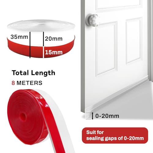 Daily Treasures Bande d’étanchéité en Silicone 8M / 26FT 35MM,Bande de Bande d’étanchéité inférieure de Porte en Silicone,Coupe-Froid Acrylique Ruban Anti-Vent Auto-adhésif pour fenêtre – vue 4