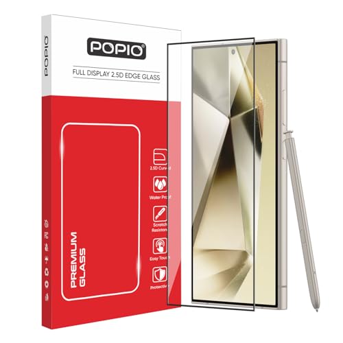 Image of POPIO Military-Grade Gorilla Tempered Glass For Samsung Galaxy S24 Ultra (Black) 9H Hardness, Edge-to-Edge Full Coverage, Anti-Scratch, Bubble-Free, Ultra Clear HD Glass, Oleophobic Coating, Face ID Compatible