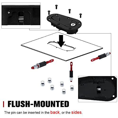 Hypertune Universal Racing Car Flush Hood Latch & Pin Kit - Engine Bonnet Lock Kit - Flush Mounted Hood Pins - Black