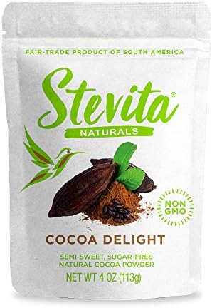 Stevita Cocoa Delight - 4 oz Pouch - Natural Cocoa Powder with Stevia - For Hot Cocoa, Smoothies, Desserts & Recipes - Non-GMO, Vegan, Keto, Paleo, Gluten Free - 28 Servings