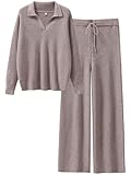Size & Features: Size: S=US(4-6), M=US(8-10), L=US(12-14), XL=US(16-18) / Fit Type - Regular. Stretch - Slight, Thickness - High, Softness - Medium / Womens 2 Piece Fall Outfits / Waffle Knit Sweater Set / Wide Leg Pants Lounge Sets / Cozy Matching S...