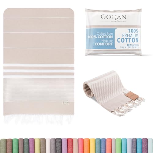 realgrandbazaar Turkish Towel Beach Towel%100 Cotton - Pre Washed, Softly 37 x 64 Oversized Clearance Beach, Pestemal, Peshtemal, Hammam, Spa, Large Bath Towels, Super Soft Towels (Beige)