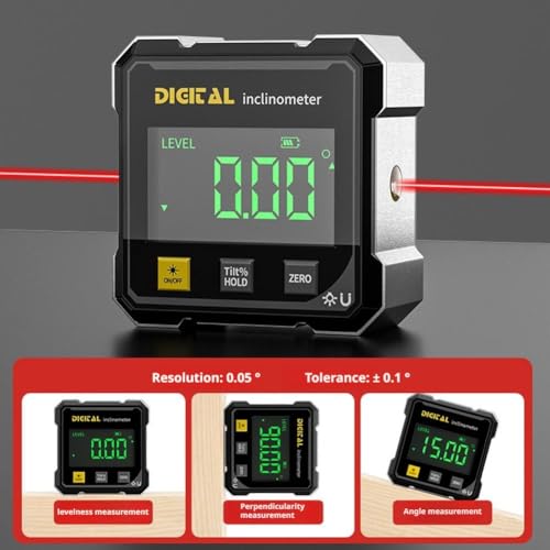 Digital Angle Finder with Electronic Laser 4-side Strong Magnetic Angle Gauge, Inclinometer with Backlight, Table Saw Miter Protractor, Angle Cube Level Tool f Woodworking Measuring Tool
