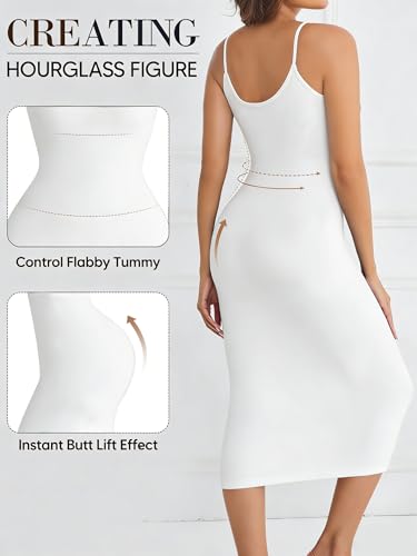 Image of Full Slip for Under Dresses Summer Bodycon Dress for Women Sleeveless Casual Party Shapewear Slip Midi Body Shaper Dress