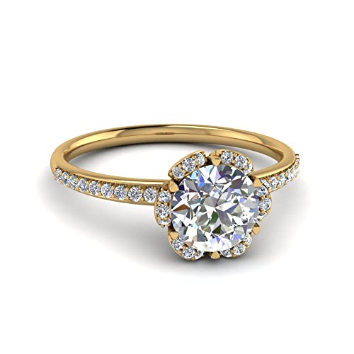Image of 55Carat Choose Your Gemstone 6 Petal Ring Yellow Gold Plated Round Shape Halo Engagement Rings Well Shaped for Any Gift Giving Occassion Modern Style Enchating Women US Size 4 to 12