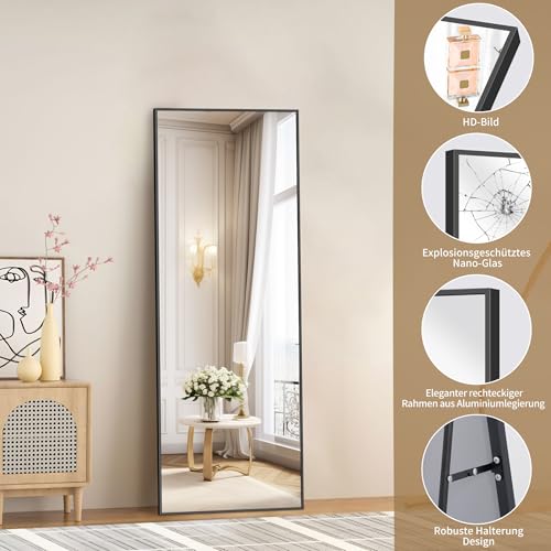 KOCUUY Rectangle Full Length Mirror, 147 x 44 cm Wall Mirrors, Free Standing Mirror Full Body with Aluminum Alloy Frame, Suitable for Bedrooms, Hallway or Cloakroom, Black - Image 4