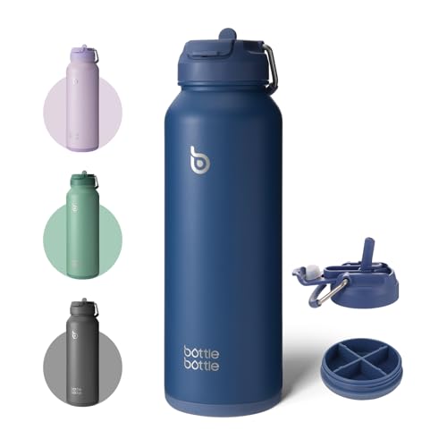 BOTTLE BOTTLE Insulated Water Bottle with Straw 1180ml(40oz) Sports Stainless Steel Water Bottles with Handle Lid Outdoors Drink Flask for Pills (blue)