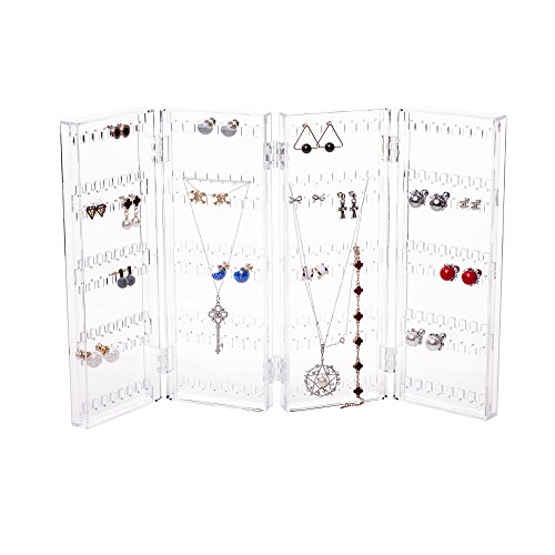Foldable 4-Panel Jewelry Screen Hanger Organizer Earrings Necklace Chains Display Stands Choice Fun Transparent QFJJSN-WX-81003