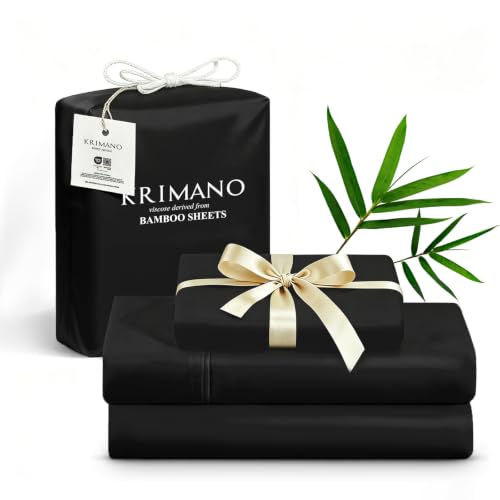Image of Twin Size Sheet Set, Viscose Bamboo Sheets for Bed Set 3pcs, 100% Viscose Derived from Bamboo, Hotel Luxury Silky & Cooling for Hot Sleepers, Deep Pocket Up to 17 inch, Black