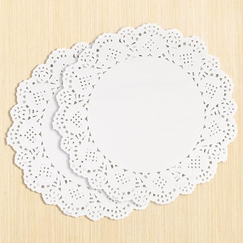 140 Stück 6,5 Zoll Runde Papierdeckchen aus Weißer Spitze, Lebensmittelqualität Papierdeckchen, Elegante Papier Untersetzer, Runde Tortenspitze Küche Backpapier für Tischdekoration, Hochzeiten Party