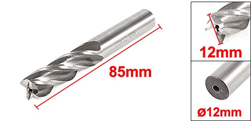 Image of uxcell 12mmx12mmx40mmx85mm Machining Cutting Tool Helical Groove 4 Flute Straight Shank Milling Cutter End Mill
