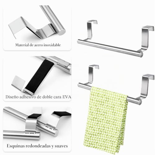 Miniatura 3 de Colgador De Paño De Cocina Y Baño Colgador Trapos Cocina Toallero Para Puertas Sujeta Trapos Riel Para Colgar Sobre La Puerta De Acero Inoxidable Para Cocina Y Baño, 2pcs