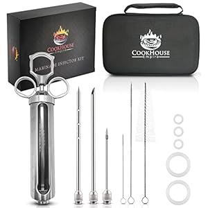 Meat Injectors for Smoking – Stainless Steel Marinade Injector Kit with Case and Window for BBQ, Grilling – 3 Syringe Needles for Injection of Flavor, Sauce – Food Injector for Turkey, Beef, Brisket