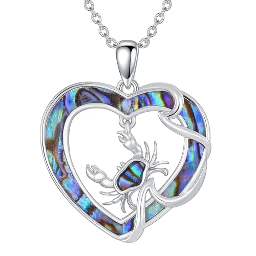 Crab Necklace Abalone Shell Crab Pendant Crab Heart Necklace Cancer Zodiac Sign Necklace Jewelry Mother's Day Birthday Gift for Mom Daughter