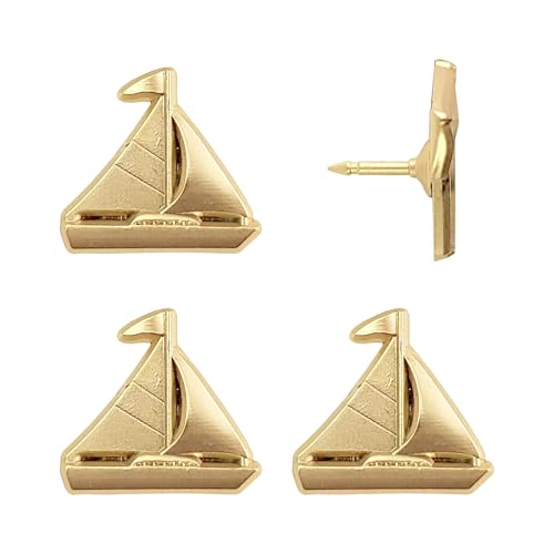 Image of Sailboat Push Pins - Gold Sailing Pins - for Cork Board, Maps, or Lapel Pin Use - Designed in USA - Set of 4