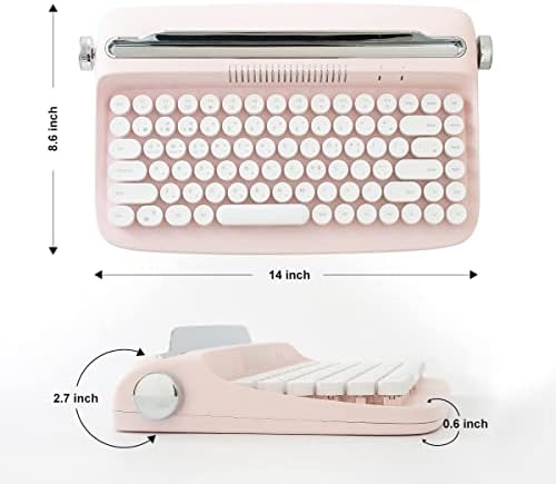 YUNZII ACTTO B303 Wireless Retro Typewriter Bluetooth Keyboard(Baby Pink) - 2