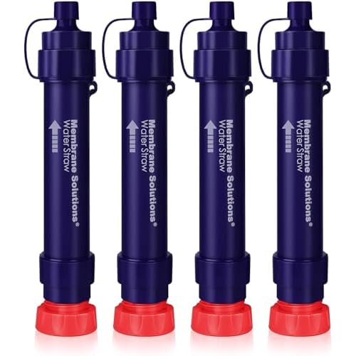 Membrane Solutions Water Filter Straw S2, NSF/ANSI 42&372&401 Certified, 4-Stage 0.1 μm Portable Water Purifier with Replaceable Filter, 5,000L Capacity for Camping, Hiking, Survival and Emergency- 4P