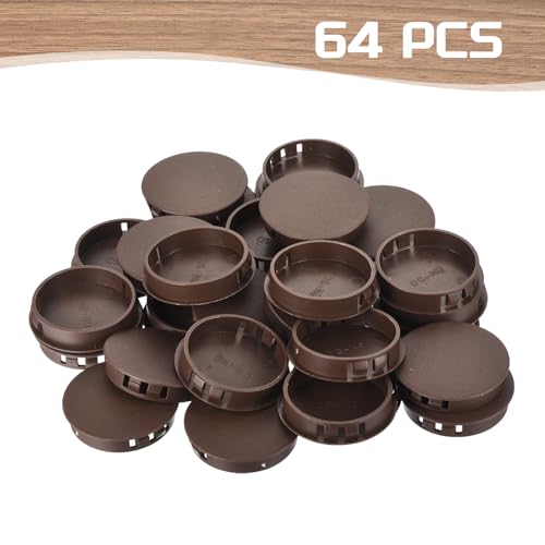 Image of MECCANIXITY 64PCS 50mm(2 inch) Brown Plastic Hole Plugs, Flush Type Panel Hole Plugs Insert End Caps for Locking Hole Tubes Furniture Cabinet