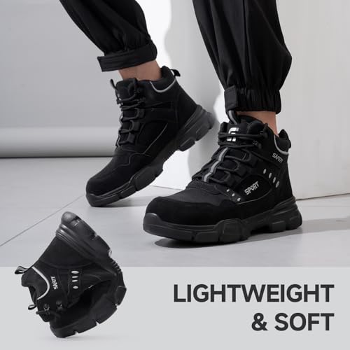 Image of Steel Toe Boots for Men Lightweight Work Boots for Men High Top Safety Boot with Kevlar Puncture-Resistant Midsole Comfortable Industrial Work Shoes Splash-Proof Botas De Trabajo para Hombre