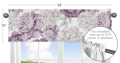 Image of Sweet Jojo Designs Lavender Purple Boho Shabby Chic Floral Girl Window Valance Curtain Treatment Baby Nursery Kids Room Kitchen Bathroom Bedroom Ivory Bohemian Vintage Watercolor Nature Sage Green