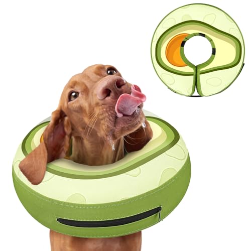 Image of Inflatable Dog Cone Collar to Stop Licking, Soft Neck Donut Collar After Surgery, Adjustable Recovery Cone for Small Medium Large Dogs (Avocado,M)