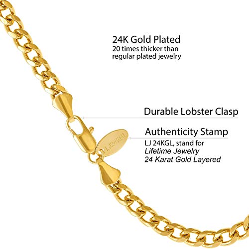 Lifetime Jewelry 5Mm Cuban Link Chain Bracelet For Men & Women 24K Gold Plated, 7 Inches #TOP3