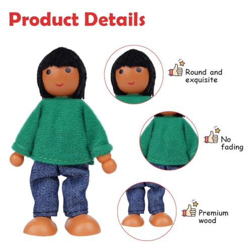 Aolso Puppenhaus 11 Stück Puppe Familie aus Holz, Figuren Spielset Biegepuppen Zubehör, Holz Puppenhaus für Puppenhäuser, EUV8-MZWO-LMJ-FBA – Ansicht 3