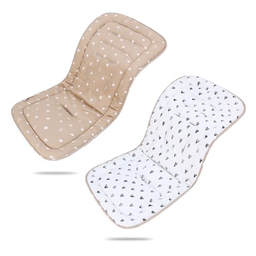 LAT Universal Sitzauflage Kinderwagen, Baumwolle Doppelseitig Verwendbares Sitzeinlage für Kinderwagen, 78x34cm Universal Kinderwagen Einlage für Babyschale Buggy (Stern+Herz)
