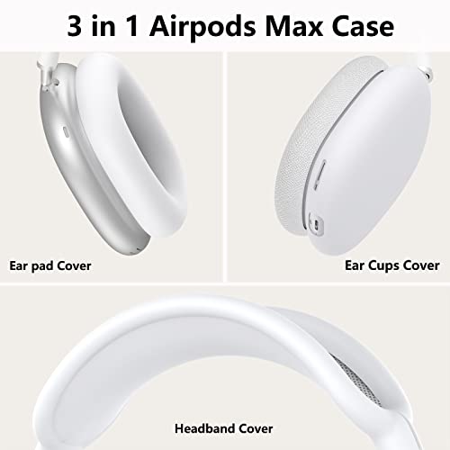 Silicone Case Cover For Airpods Max Headphones, Anti-Scratch Ear Pad Case Cover/Ear Cups Cover/Headband Cover For Airpods Max, Accessories Soft Silicone Skin Protector For Apple Airpods Max (White) #TOP3