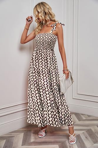 Image of kinstell Women's Summer Boho Spaghetti Strap Square Neck Ruffle Casual Flowy Long Dress Beach Swing Party Maxi Dress
